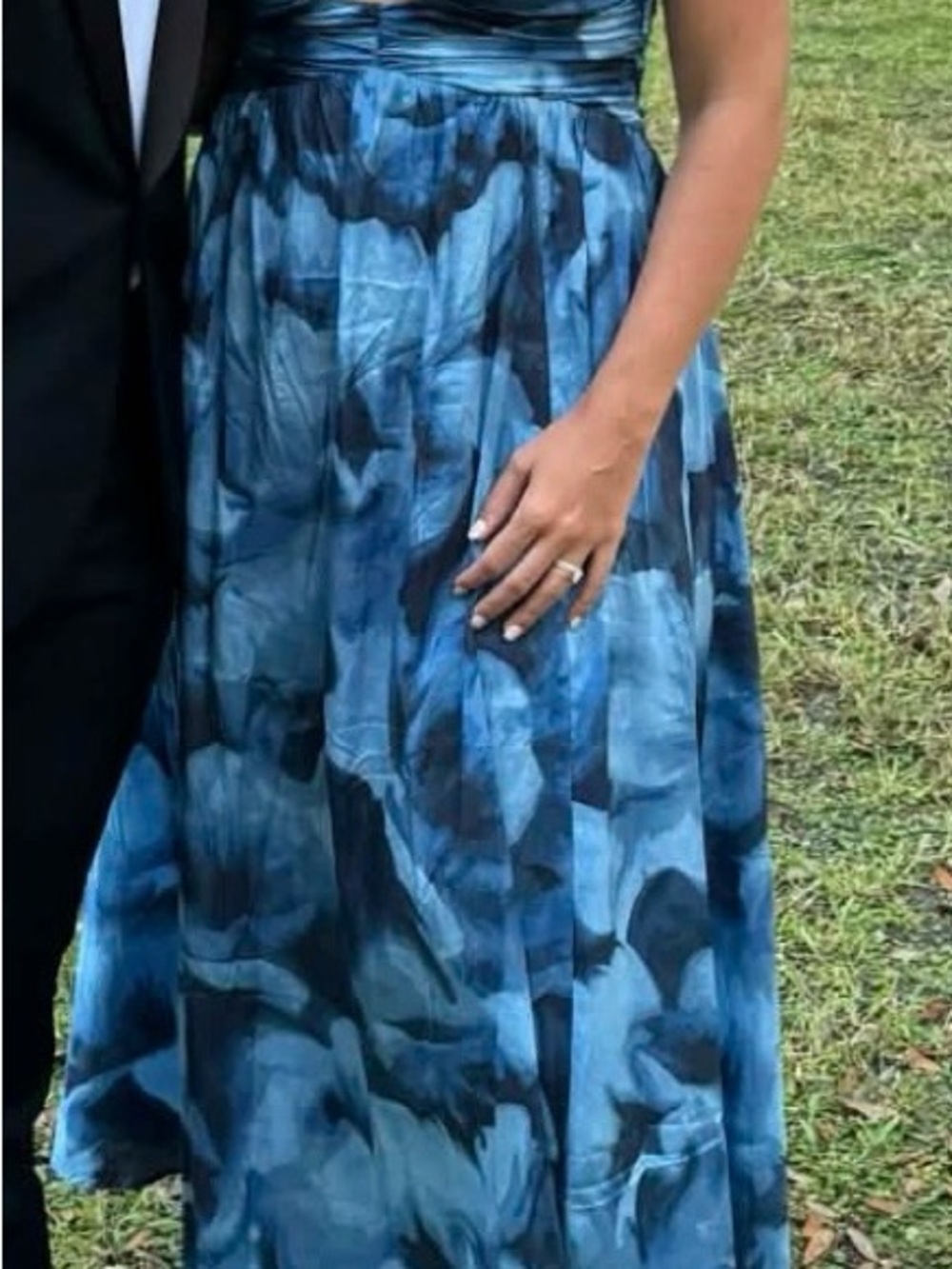 Abercrombie & Fitch Blue Printed Spaghetti-Strap Maxi Dress with Ring Detail - Picture 2 of 2